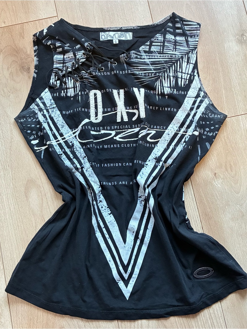 Vintage Graphic Lace-Up Sleeveless Top